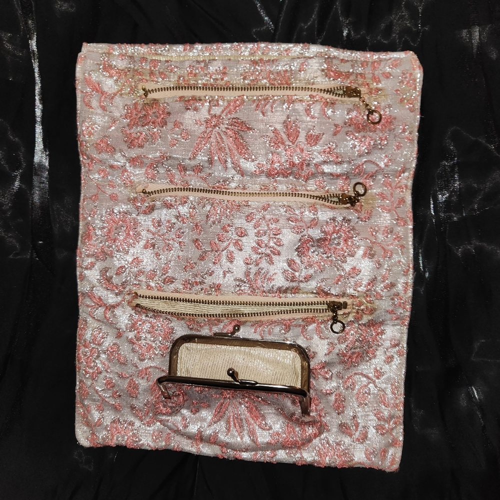 Evening/cosmetic bag, rose gold paisley, foldable, 9 inch wide by 11 inch long - Picture 3 of 6